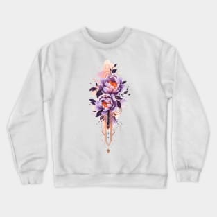 Blooming purple peonies watercolor tattoo Crewneck Sweatshirt